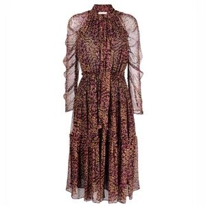 Ulla Johnson Idalia Neck-Tie Silk Chiffon Midi Dress size 6